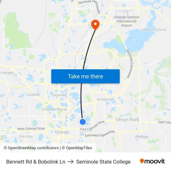 Bennett Rd & Bobolink Ln to Seminole State College map