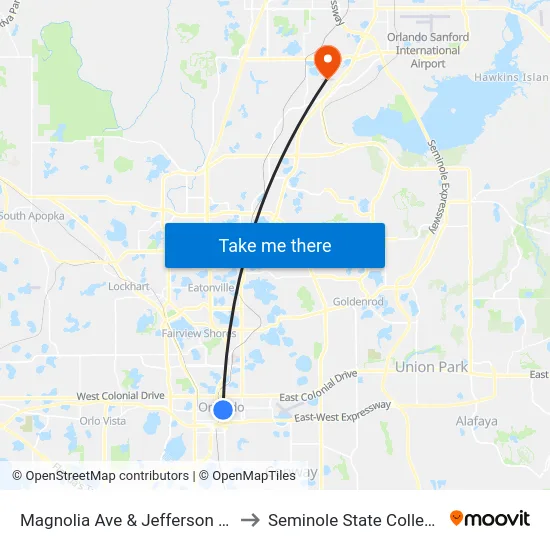 Magnolia Ave & Jefferson St to Seminole State College map
