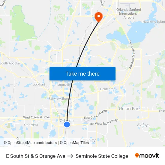 E South St & S Orange Ave to Seminole State College map