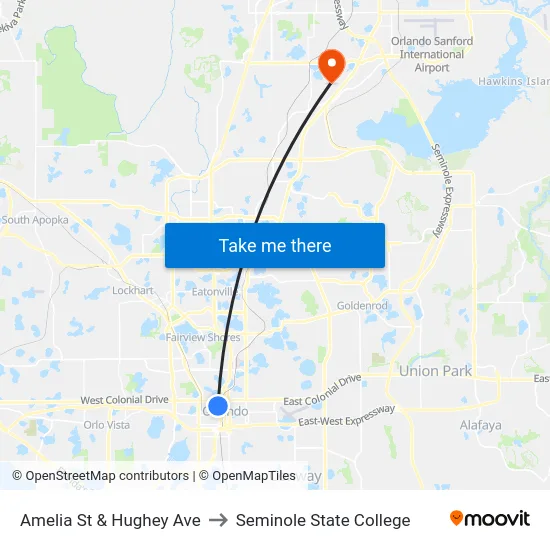 Amelia St & Hughey Ave to Seminole State College map