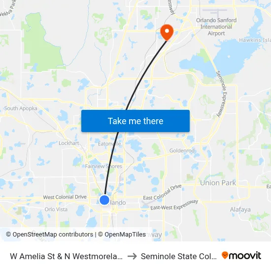 W Amelia St & N Westmoreland Dr to Seminole State College map