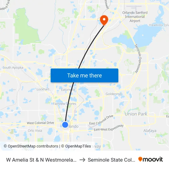 W Amelia St & N Westmoreland Dr to Seminole State College map