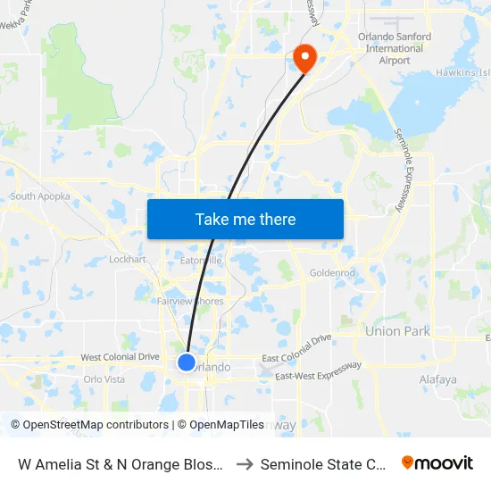 W Amelia St & N Orange Blossom Trl to Seminole State College map