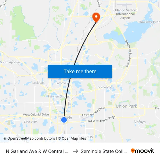 N Garland Ave & W Central Blvd to Seminole State College map