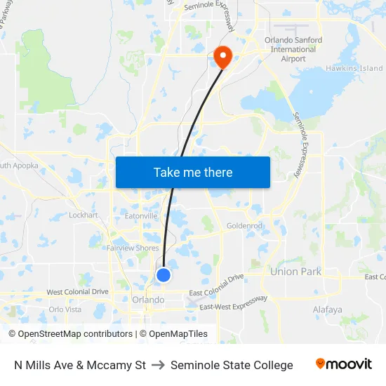 N Mills Ave & Mccamy St to Seminole State College map