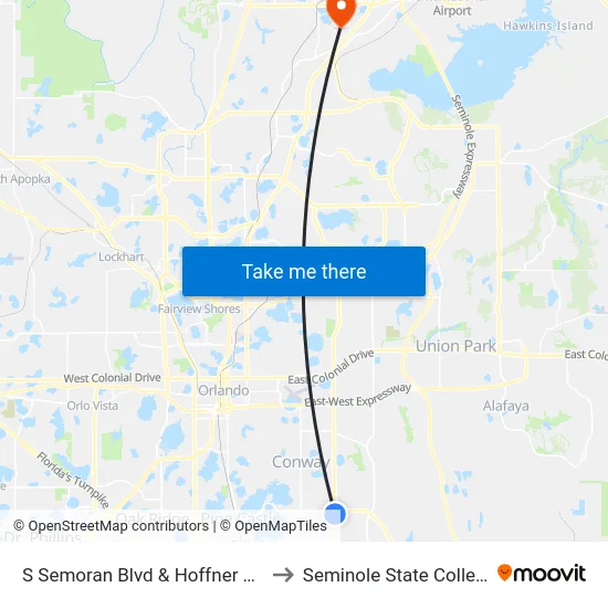 S Semoran Blvd & Hoffner Ave to Seminole State College map