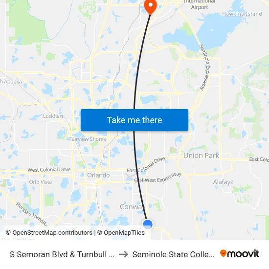 S Semoran Blvd & Turnbull Dr to Seminole State College map