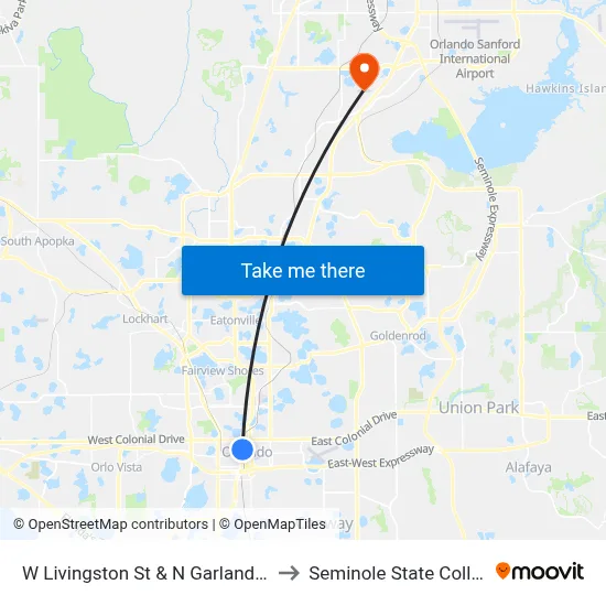 W Livingston St & N Garland Ave to Seminole State College map