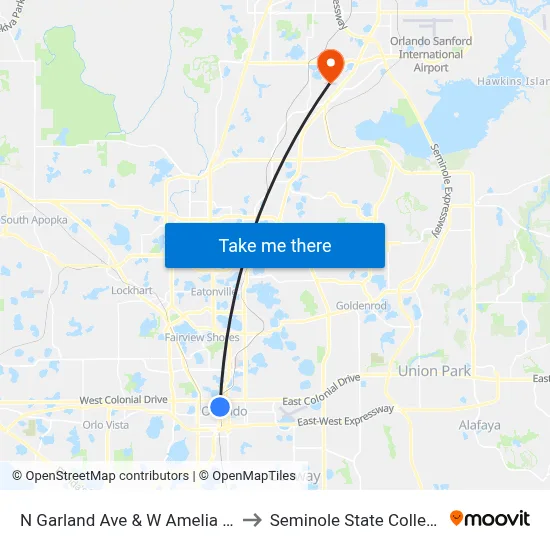 N Garland Ave & W Amelia St to Seminole State College map