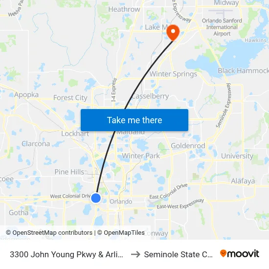 3300 John Young Pkwy & Arlington St to Seminole State College map