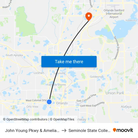 John Young Pkwy & Amelia St to Seminole State College map
