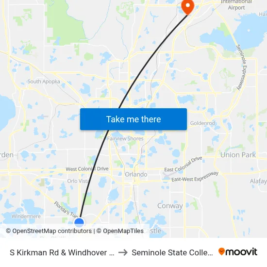 S Kirkman Rd & Windhover Dr to Seminole State College map