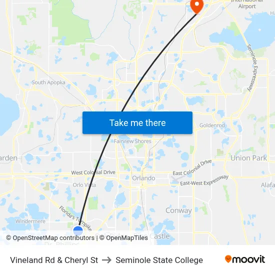 Vineland Rd & Cheryl St to Seminole State College map