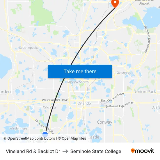 Vineland Rd & Backlot Dr to Seminole State College map