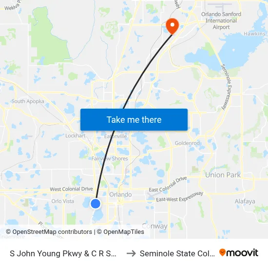 S John Young Pkwy & C R Smith St to Seminole State College map