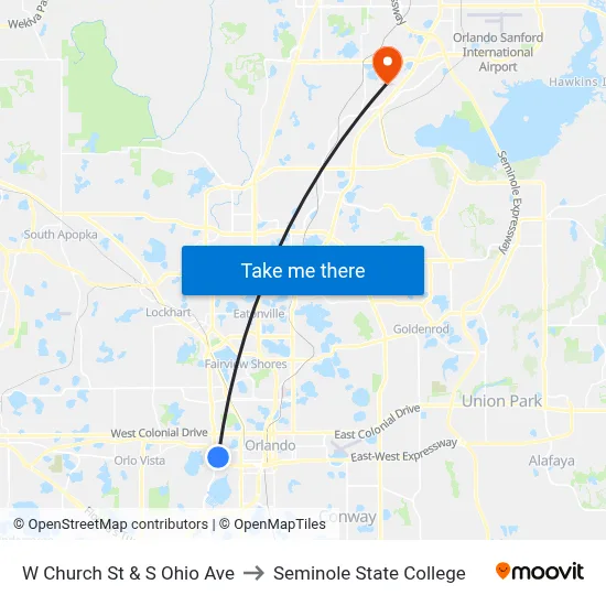 W Church St & S Ohio Ave to Seminole State College map