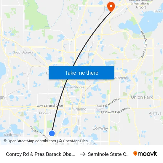Conroy Rd & Pres Barack Obama Pkwy to Seminole State College map