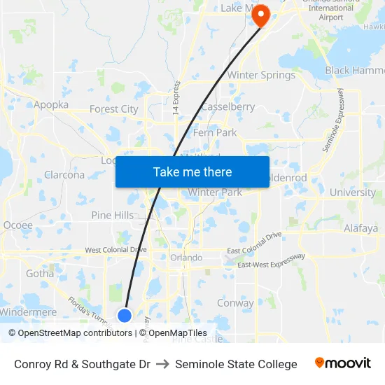 Conroy Rd & Southgate Dr to Seminole State College map