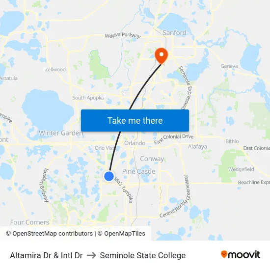 Altamira Dr & International Dr to Seminole State College map
