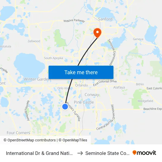 International Dr & Grand National Dr to Seminole State College map