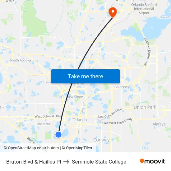 Bruton Blvd & Hailles Pl to Seminole State College map