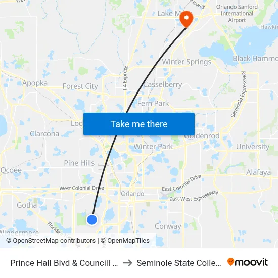 Prince Hall Blvd & Councill Ct to Seminole State College map