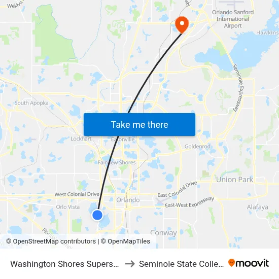 Washington Shores Superstop to Seminole State College map