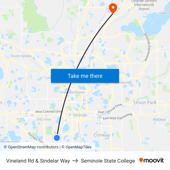 Vineland Rd & Sindelar Way to Seminole State College map