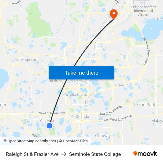Raleigh St & Frazier Ave to Seminole State College map