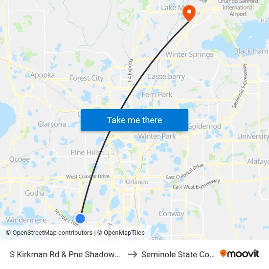 S Kirkman Rd & Pne Shadows Pkwy to Seminole State College map