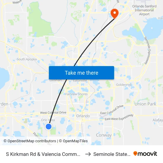 S Kirkman Rd & Valencia Community College Dr to Seminole State College map