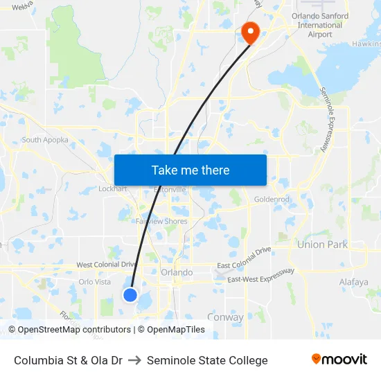 Columbia St & Ola Dr to Seminole State College map