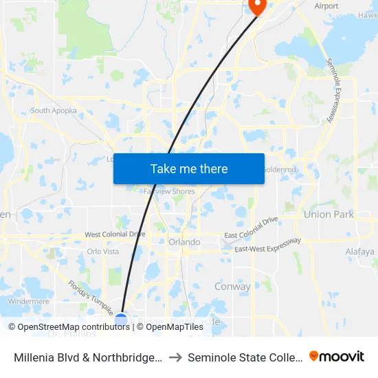 Millenia Blvd & Northbridge Dr to Seminole State College map