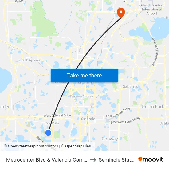 Metrocenter Blvd & Valencia Community College Dr to Seminole State College map