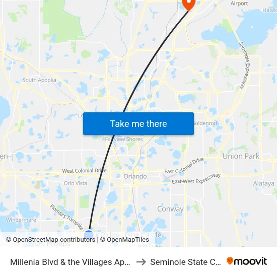 Millenia Blvd & the Villages Apartments to Seminole State College map
