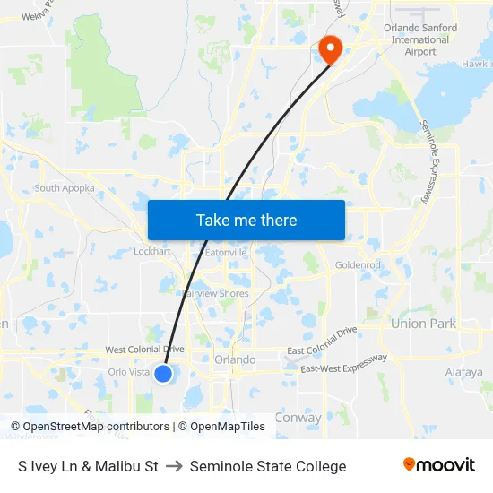 S Ivey Ln & Malibu St to Seminole State College map
