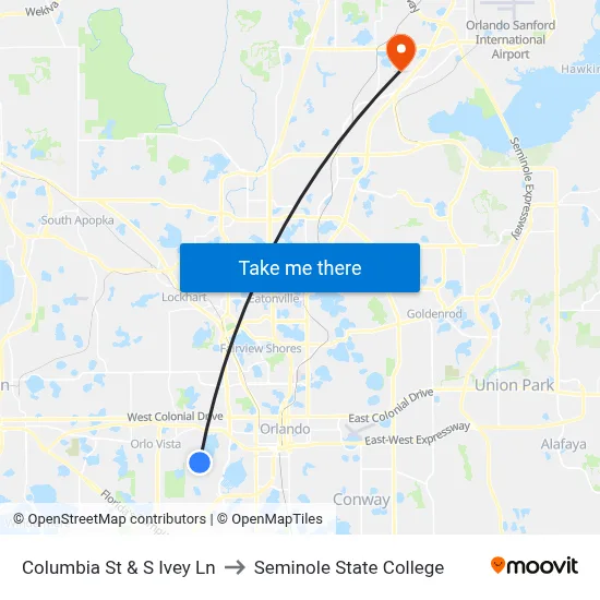 Columbia St & S Ivey Ln to Seminole State College map