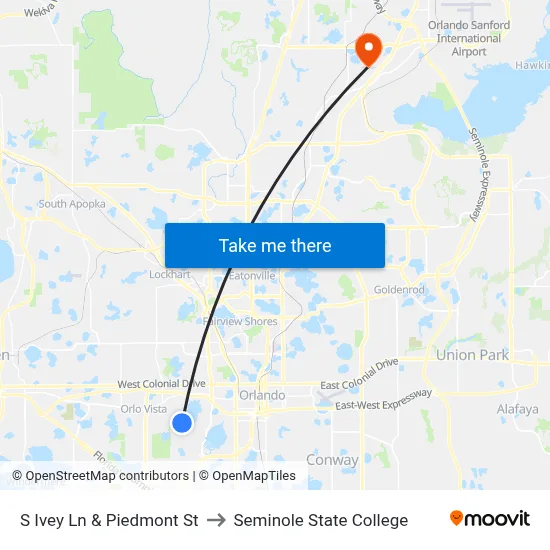 S Ivey Ln & Piedmont St to Seminole State College map