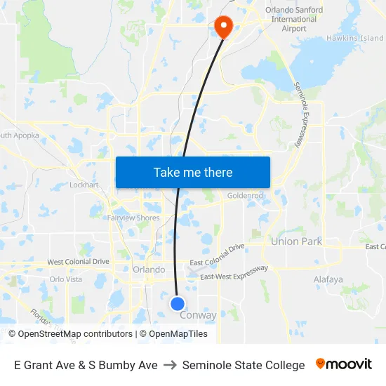 E Grant Ave & S Bumby Ave to Seminole State College map