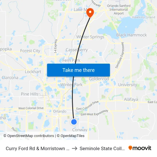 Curry Ford Rd & Morristown Ave to Seminole State College map