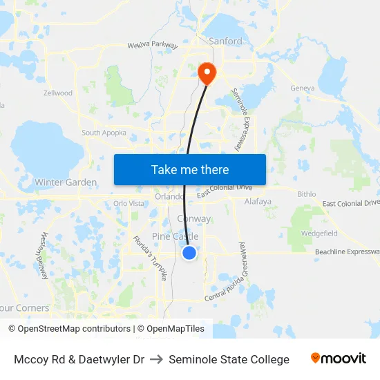 Mccoy Rd & Daetwyler Dr to Seminole State College map