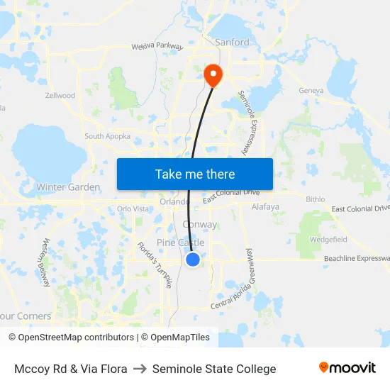 Mccoy Rd & Via Flora to Seminole State College map