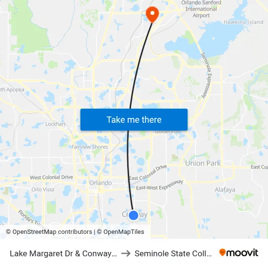 Lake Margaret Dr & Conway Rd to Seminole State College map