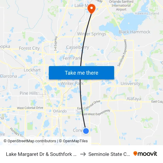 Lake Margaret Dr & Southfork Ranch Dr to Seminole State College map