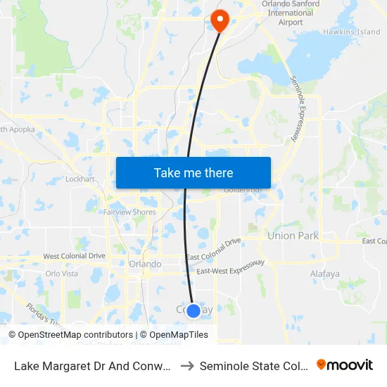 Lake Margaret Dr And Conway Rd to Seminole State College map