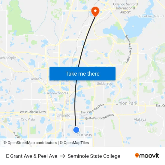 E Grant Ave & Peel Ave to Seminole State College map