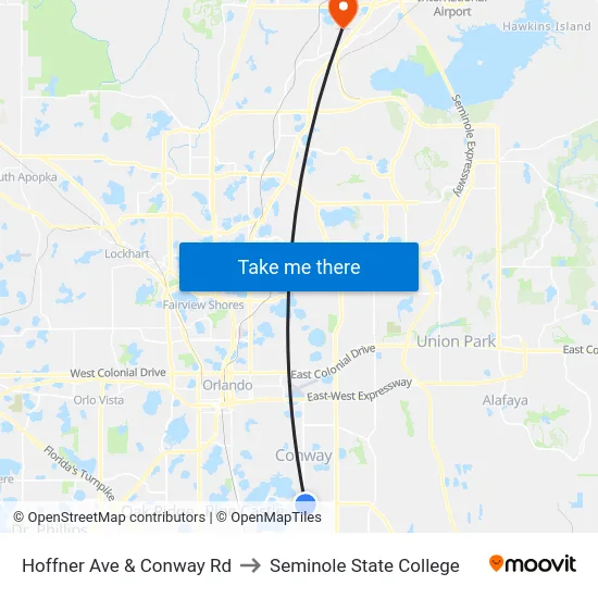 Hoffner Ave & Conway Rd to Seminole State College map