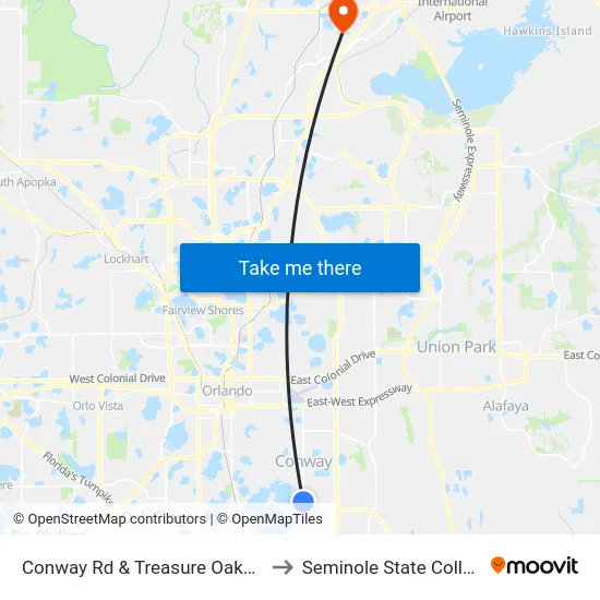Conway Rd & Treasure Oaks Ln to Seminole State College map