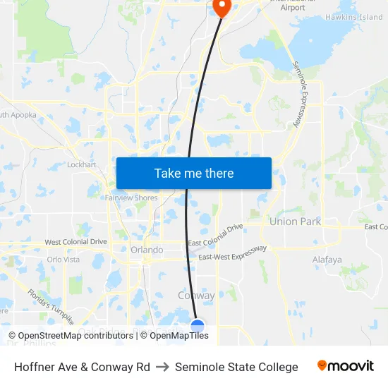 Hoffner Ave & Conway Rd to Seminole State College map