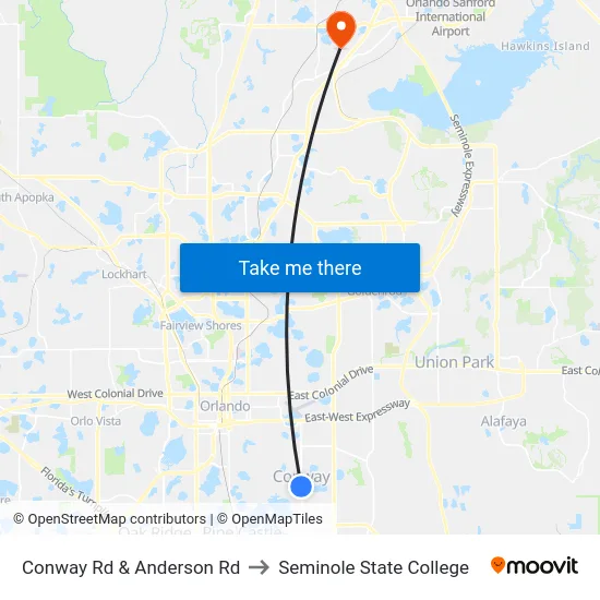 Conway Rd & Anderson Rd to Seminole State College map
